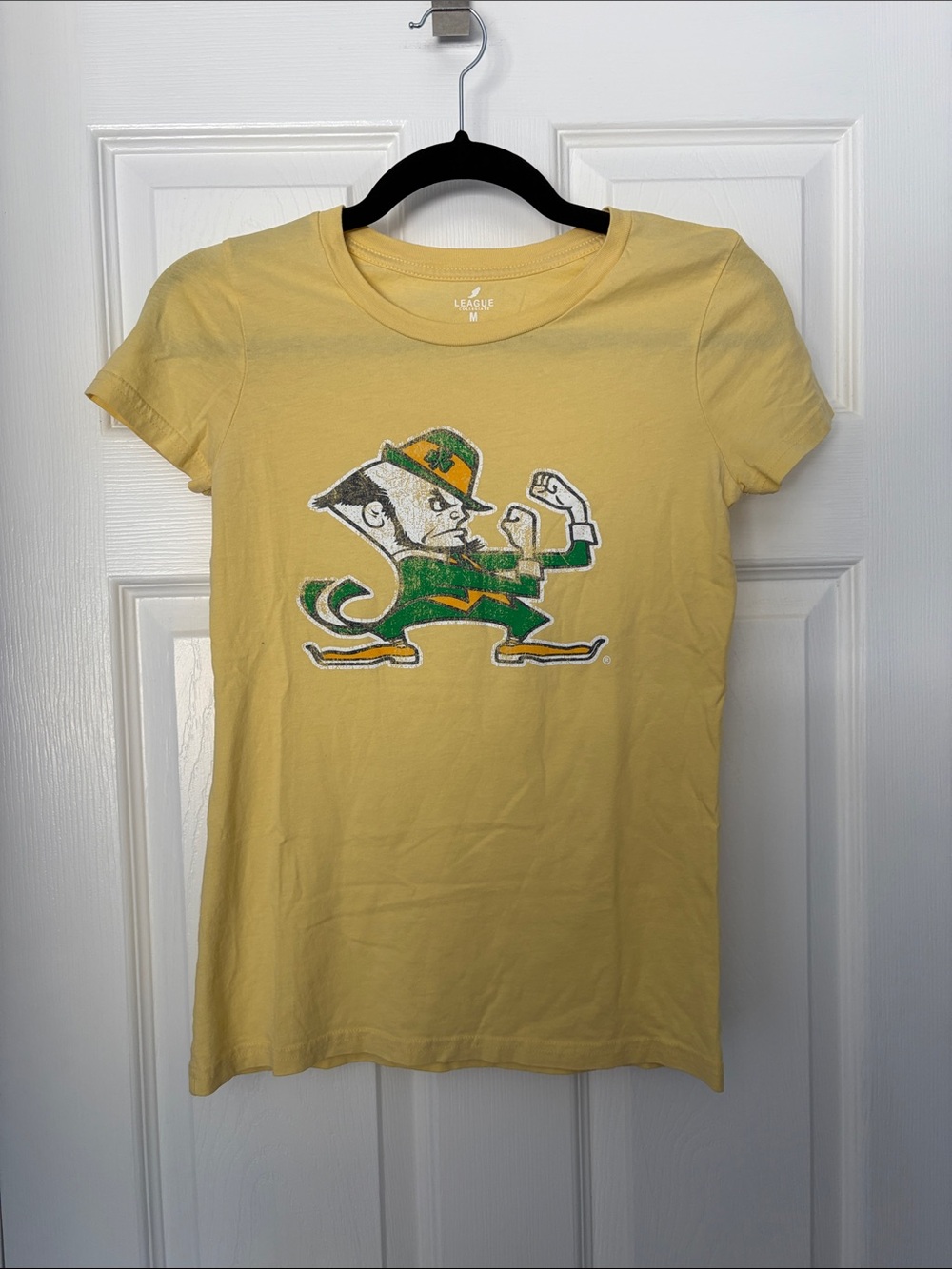 League Yellow Women's Notre Dame Leprechaun Graphic Tee